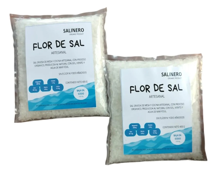 Flor de Sal Artesanal 2 Bolsas de 400 gramos Salinero