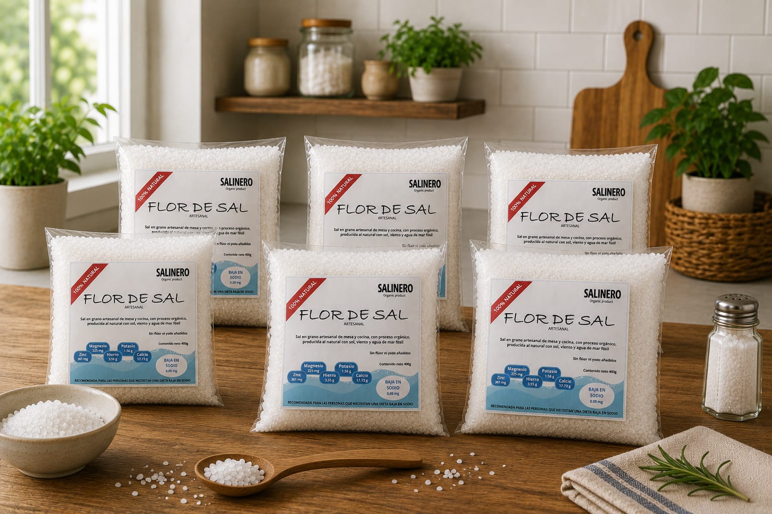 Flor de Sal Artesanal 6 Bolsas de 400 gramos Salinero 2.4 kg