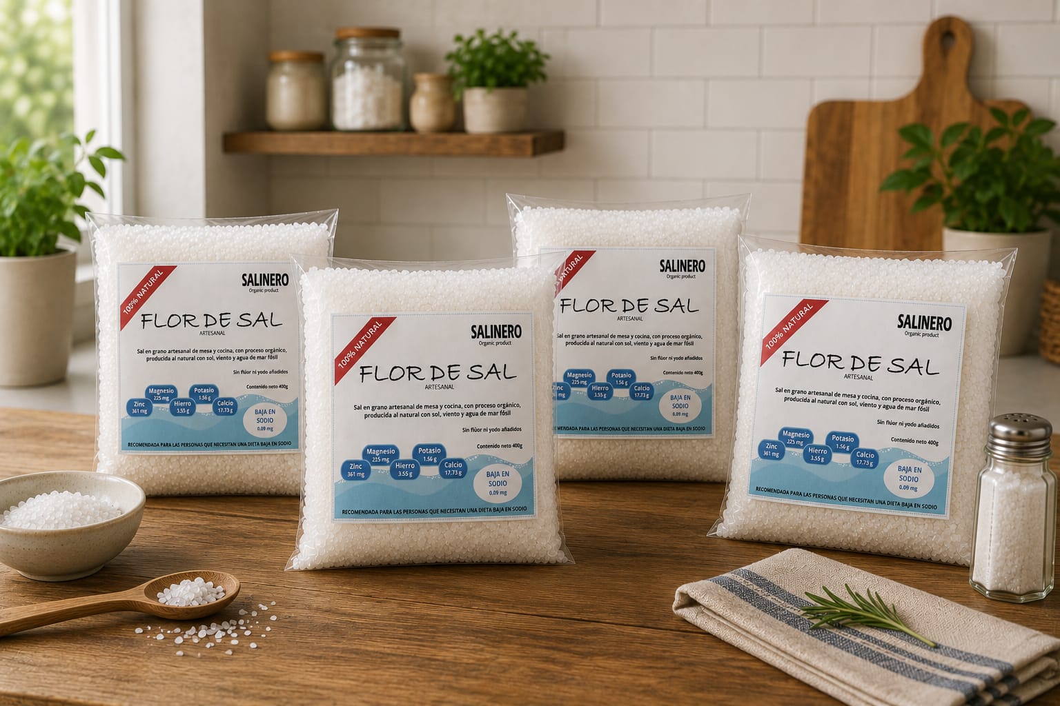 Flor de Sal Artesanal 4 Bolsas de 400 gramos Salinero 1.6 kg